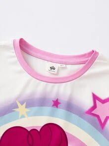 My Little Pony X SHEIN Set Pakaian Tidur Rumah Kasual Sehari-hari untuk Remaja Perempuan: Atasan Lengan Pendek dan Celana Panjang Motif Kartun - MultiWarna - View 3