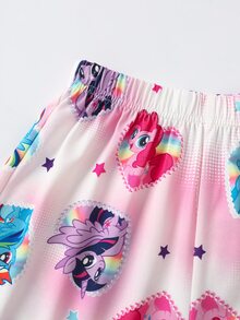 My Little Pony X SHEIN طقم ملابس منزلية للبنات المراهقات بطبعة كرتونية، ملابس علوية بأكمام قصيرة وشورت - أبيض - مشاهدة 6