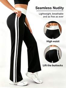 Solea Cove Women's High Elasticity Seamed Sports Long Pants - Black - View 6