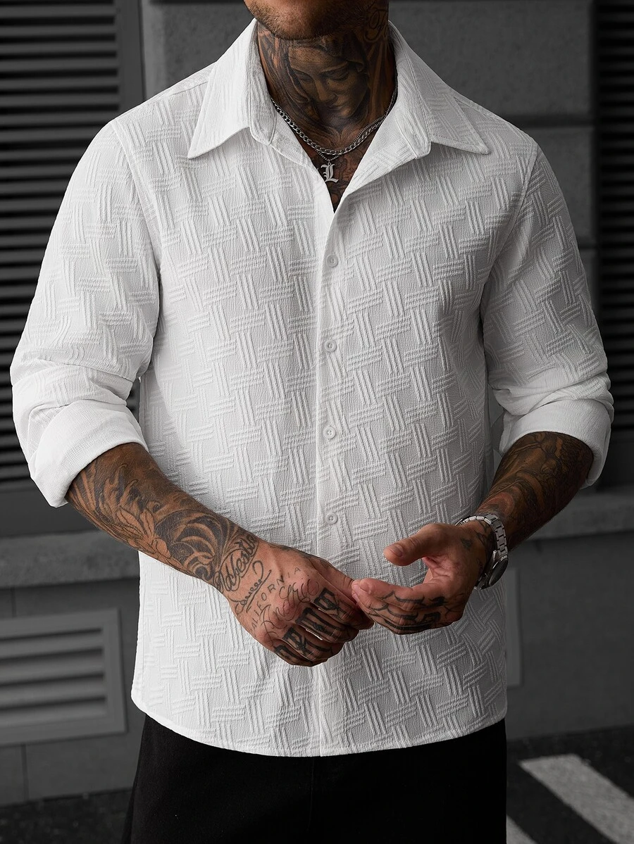 SLATEMANN Men's Solid Color Casual Versatile Daily Wear Shirt - White - View 1