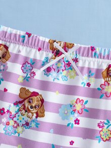 SHEIN | PAW Patrol Young Girl Cartoon Print Striped Top And Hipster Panties Underwear Set - Pink - View 7