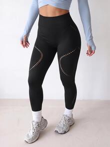 SHEIN Dewbera Women's Casual Distressed Slim Fit Athletic Leggings Yoga - Black - View 6