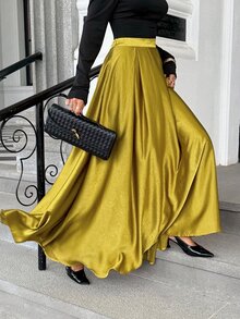 Pariaura Women's Solid Color Pleated Casual Versatile Skirt - Yellow - View 4