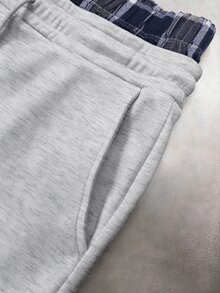 STYNVO 男士拼接格紋抽繩腰寬鬆休閒運動長褲 - 淺灰色 - 查看 4