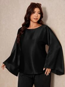 Elaquor Plus Size Women Solid Color Casual Versatile Daily Wear Shirt - Black - View 7