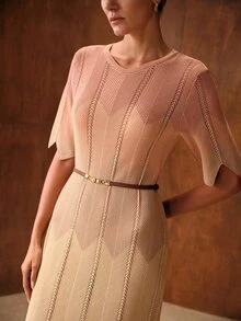 MOTF PREMIUM GAUN RAJUT KASUAL MUSIM PANAS WANITA DENGAN MOTIF BLOK WARNA - Dusty Pink - View 3
