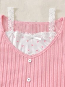 SHEIN 2件組 青少年女孩可愛拼接V領長袖T恤與刺繡牛仔褲套裝，秋季 - 彩色 - 查看 6