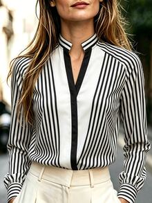 SHEIN Women's Striped Casual Daily Long Sleeve Shirt - Multicolor - View 1