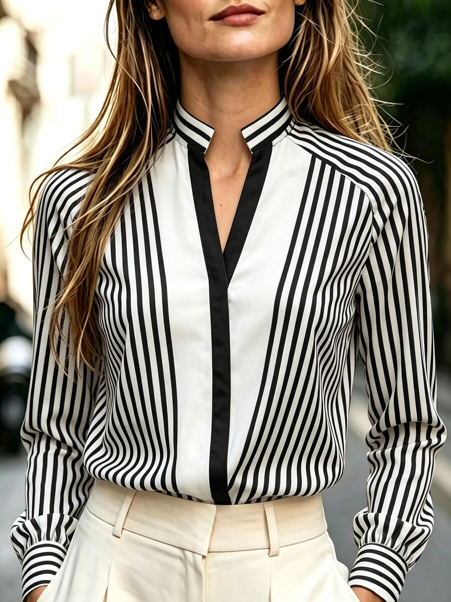 SHEIN Women's Striped Casual Daily Long Sleeve Shirt - Multicolor - View 1
