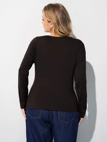 Maija Plus Size Fashion Streetwear Ruched Asymmetrical Hem T-Shirt - Brown - View 2