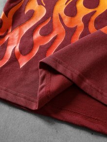 ROMWE MEN Street Life Teen Boy Flame Pattern Casual Daily Wear T-Shirt - Burgundy - View 5