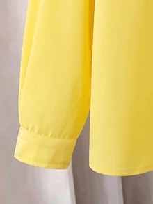 Elladie kids 女童可愛對比滾邊蝴蝶結領長袖襯衫，學院風鈕扣開襟上衣 - 黃色 - 查看 5
