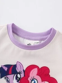 My Little Pony X SHEIN Baby Girl Cartoon Print Short Sleeve T-Shirt And Shorts Set - Pink - View 3