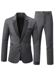 Manfinity Bizformal Men's Mature Casual Daily Versatile Colorblock Lapel Neck Jacket And Pants Suit Set - Multicolor - View 5