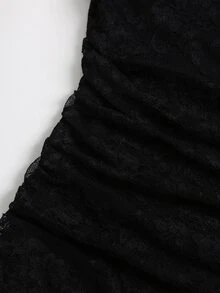 Sweetra 女款蕾絲拼接優雅收腰派對洋裝 - 黑色 - 查看 7