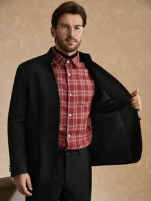 Core Aspect Setelan Jas Pria Lengan Panjang Warna Polos dengan Kancing Model Katak dan Celana - Hitam - View 8