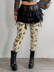 Whyspr Plus Size Punk Mesh Digital Print Leggings - Apricot - View 5