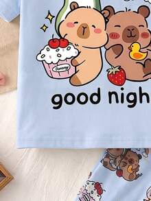 Sweet Dream 系列女童可愛水豚圖案長袖長褲睡衣套裝，舒適休閒居家服，適合秋冬穿著，女童秋季服飾，女童修身睡衣套裝，女童加厚衣物 - 彩色 - 查看 7
