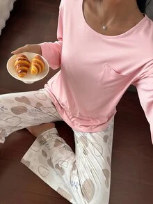 DAZY Women's Solid Color Long Sleeve Pocket Top And Pants Pajama Set - Pink - View 5