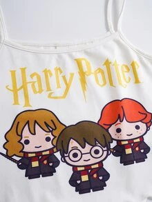 HARRY POTTER X SHEIN 青少年女孩細肩帶上衣與短褲家居服套裝 - 淡紫色 - 查看 5