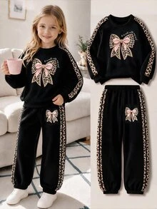 Baby Girl Fleece Hooded Sweatshirt & All-Over Ditsy Floral Long Pants 2pcs Set, Cute Princess Cartoon Pattern Sports Outfit For Baby GirlAutumn Winter - Multicolor - View 3