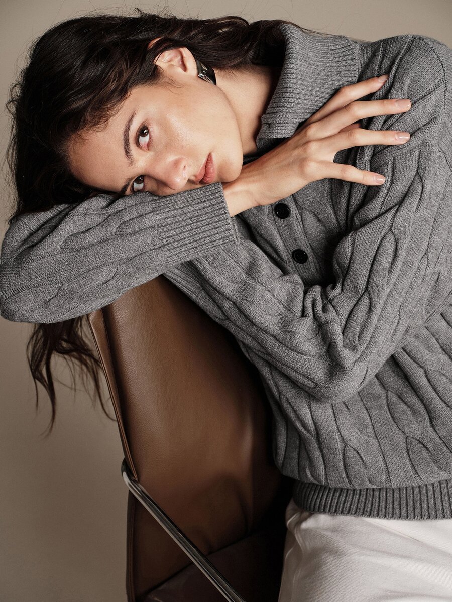 Anewsta Essential Sweater Rajut Tebal Leher Tinggi Warna Polos Minimalis Premium Gaya Prancis - Grey - View 1