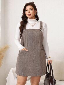 Easowa Curve Gaun Saku Gaya Vintage Ukuran Plus untuk Liburan di Jalanan - Coffee Brown - View 5
