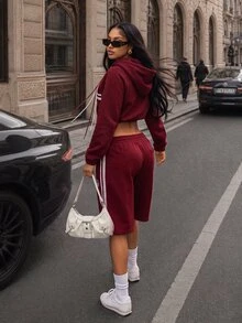 Dewbera Dewbera Women's Colorblock Zip-Up Casual Daily Travel Sports Sweatshirt - Burgundy - View 3