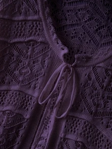 GlowEve CURVE Plus Size Elegant Hollow Out 3/4 Sleeve Round Neck Tie Bow Cardigan - Violet Purple - View 6