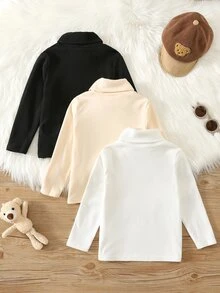 SHEIN 3件組兒童小男孩秋冬休閒卡通熊貼布圓領長袖套頭T恤上衣套裝，基礎多件裝男童上衣 - 彩色 - 查看 2