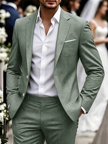 Manfinity Mode Men's Notch Lapel Casual Versatile Commute Travel Blazer - Dark Green - View 1