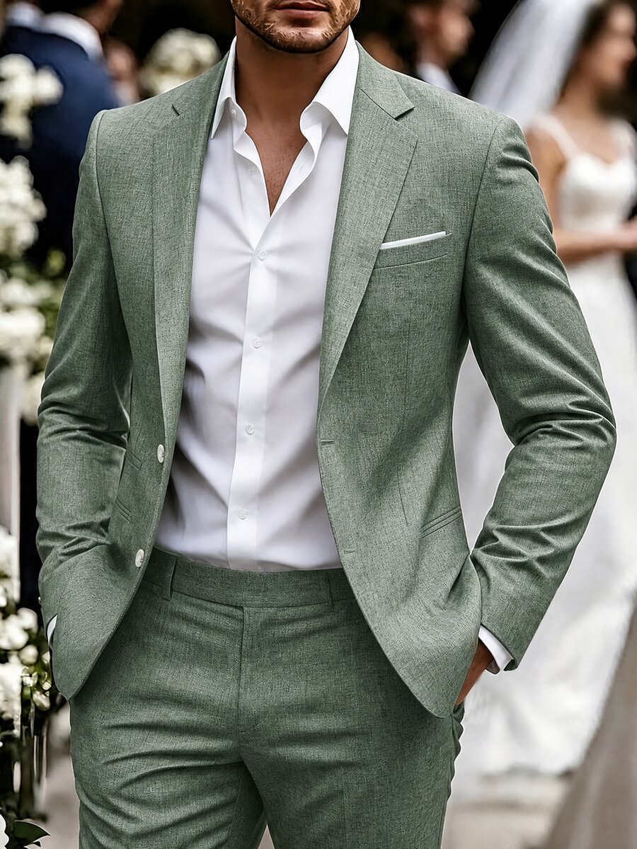 Manfinity Mode Men's Notch Lapel Casual Versatile Commute Travel Blazer - Dark Green - View 1