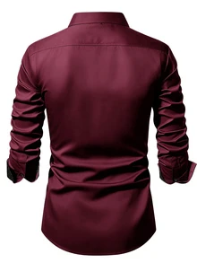 Manfinity Mode Men's Black Long-Sleeve Business-Casual Shirt - Premium Embossed Design - Burgundy - View 2