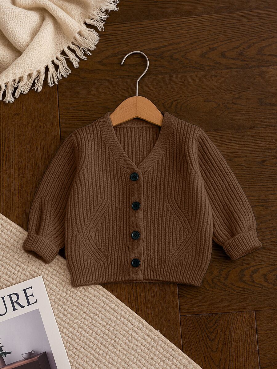 Souflis Souflis 女嬰百搭鈕扣針織開襟衫,適合週末外出穿著 - 棕色 - 查看 1