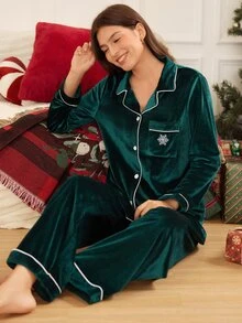 Doze Lane Women's Velvet Lapel Long Sleeve Casual Pajamas, Suitable For Outdoor Wear - Dark Green - View 4