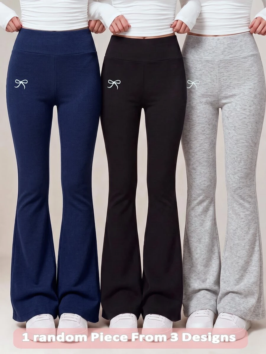 SHEIN Girls' Fashionable And Simple Slim Fit Flared Pants, Multifunctional Casual Pants For Spring, Summer, And Autumn, School Navy Blue Gray Autumn Style - Black - View 1