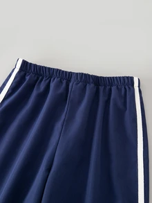 3件組女孩甜酷學院風休閒套裝，蕾絲蝴蝶結刺繡連帽外套、寬腿褲、細肩帶背心，適合日常上學、外出，秋季穿著 - 寶藍色 - 查看 4