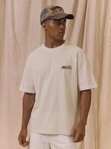Musero Oversized Back Graphic "FULL THROTTLE SOCIETY"Crew Neck Tshirt Spring Summer Essentials - Beige - View 4