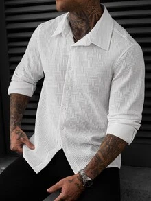 SLATEMANN Men's Solid Color Casual Versatile Daily Wear Shirt - White - View 5