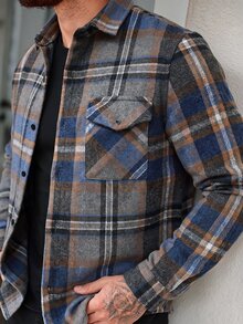 Manfinity Homme 男士休閒單排釦格紋商務長袖襯衫 - 彩色 - 查看 1