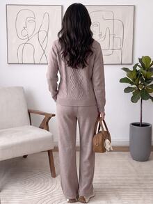 Solavon Women's Round Neck Long Sleeve Casual Versatile Sweater And Knit Pants Casual Set - Pink - View 2