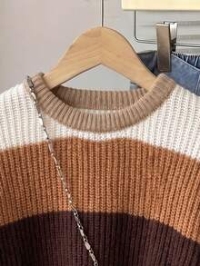 SHEIN 女童秋冬時尚極簡厚針織長袖上衣 - 棕色 - 查看 4