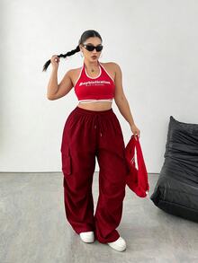 SHEIN Tall CURVE 大尺碼女款純色休閒百搭日常穿著長褲 - Merry Berry - 查看 5