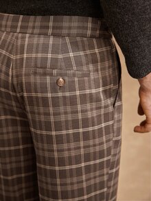 Core Aspect 2026 Spring Summer Men Vintage Brown Plaid Flare Dress Pants, Retro College & Smart Casual Style, Wr - Brown - View 3