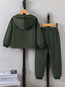 SHEIN Explorewe 小男孩字母印花連帽衛衣與長褲休閒兩件套 - 彩色 - 查看 2
