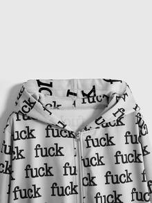 ROMWE Áo nỉ khoác ngoài hở trước in slogan phong cách punk đường phố cho mùa Thu/Đông - Xám - Xem 3
