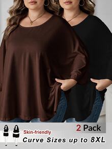 SHEIN CURVE+ 2PCS Plus Size T-Shirts Fall - Multicolor - View 2