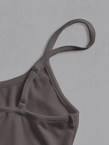 SHEIN BASICS 女款素色休閒日常穿搭細肩帶背心上衣 - 深灰色 - 查看 13