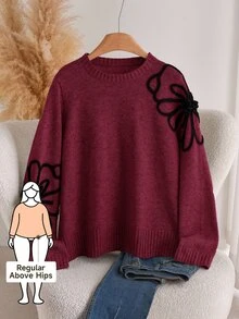 CosyJoli Plus Size Women's Floral Print Casual Elegant Matching Daily Evening Family Formal Wedding Guest Long Sleeve Sweater Black Autumn - Rose Red - View 7