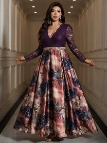 SHEIN Clasi 大尺碼女款V領花卉印花休閒派對洋裝 - 彩色 - 查看 5